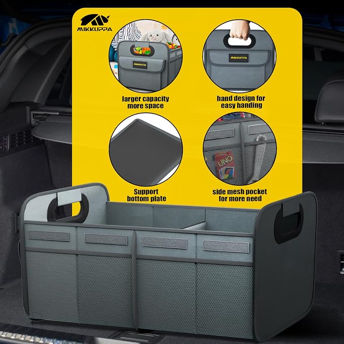 MIKKUPPA Car Trunk Organizer - 70L Collapsible Trunk Organizer with Reinforced Handles for Groceries, Car Storage Organizers for SUV Auto Truck Van with Non Slip Bottom (Gray)