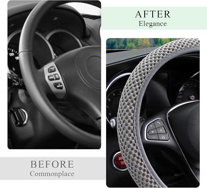 Yourkar Elastic Steering Wheel Cover, 15"×15" Comfy Breathable Stretch Steering Wheel Protector, Ice-Silk Cloth Polyester Steering Wheel Cover for Men Women, Car Accessories (Gray)