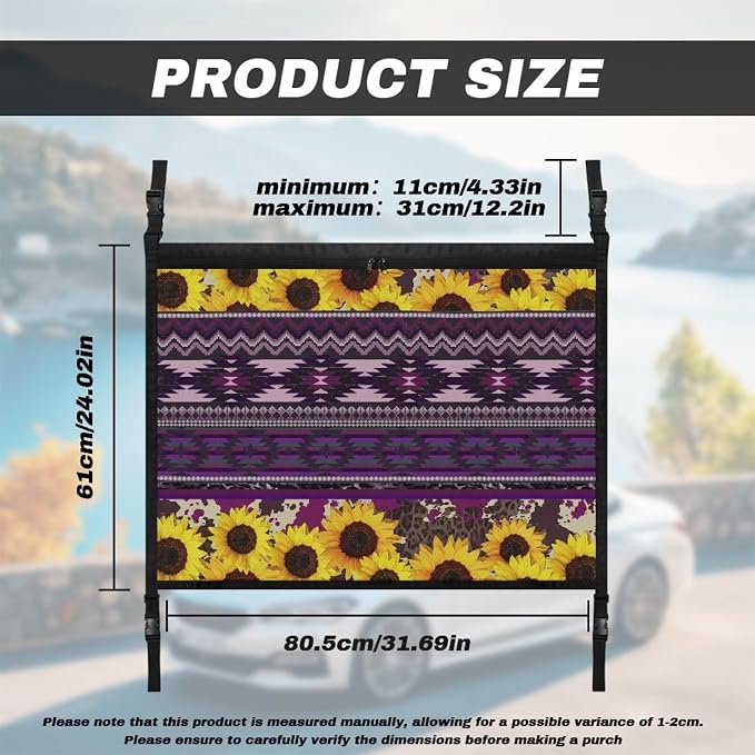 Dreaweet Sunflower Aztec Car Ceiling Cargo Net Pocket Storage Net,Purple Car Roof Storage for SUV Truck Mini Van,Car Ceiling Organizer Net Car Camping Accessories Road Trips Essentials