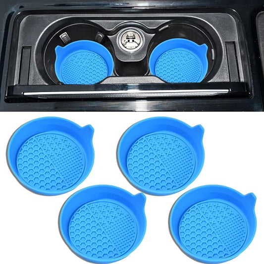 4PCS Car Cup Holder Coaster, Silicone Non-Slip Vehicle Insert Water Bottle Mat, Universal Insulation Drink Cup Pad Decor for SUV/Sedan/Truck, Automotive Interior Accessories (Light Blue)
