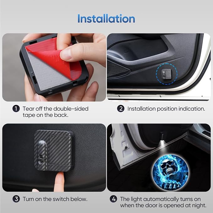 2 PCS Car LED Angel Wing Door Light Logo Projector - Brand Logo Ghost Shadow Light for Car Doors (Blue Skull)