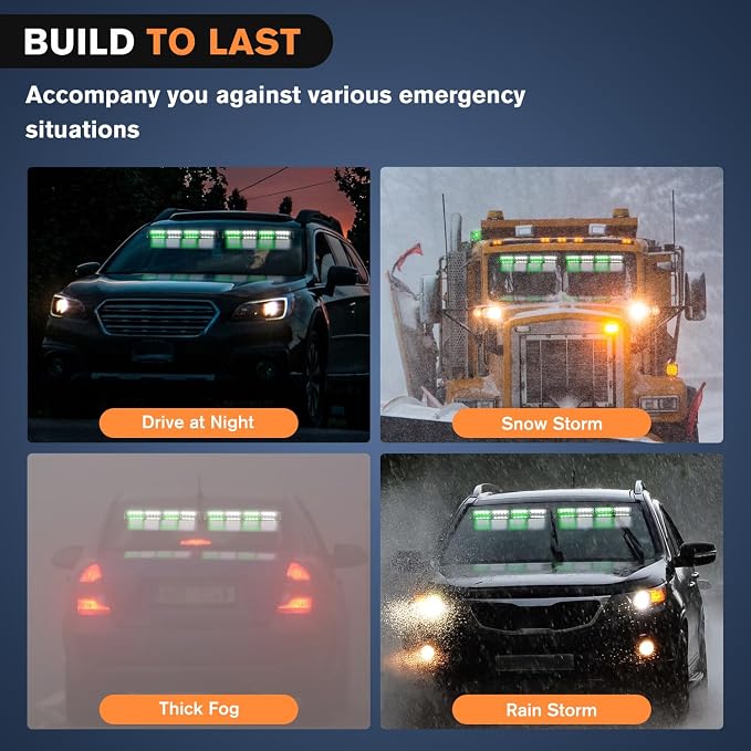 Nilight 32LED Green White Emergency Dash Strobe Lights with Controller Suction Cups Warning Hazard Interior Front/Rear Windshield Deck Split Light Bar for Truck Construction Vehicle