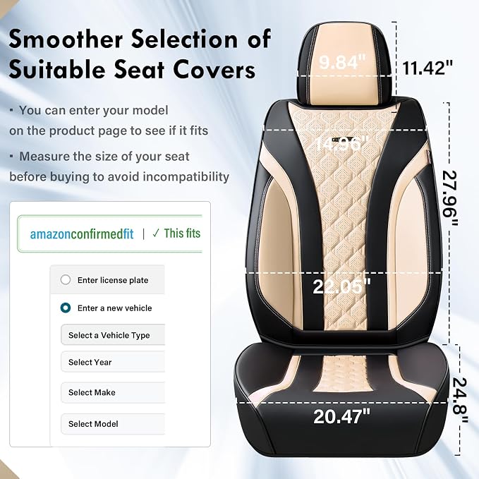 Coverado Seat Covers, Car Seat Covers Front Seats, Perforated Diamond Leather Car Seat Cover, Waterproof Car Seat Covers, 2 Pack Car Seat Protector Front Seat Cover Universal Fit Most Car, Black&Beige