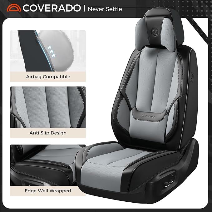 Coverado Car Seat Covers, Seat Covers for Cars, Waterproof Leather Auto Seat Protectors, Leather Car Seat Cushion, Car Interiors Accessories Universal Fit for Most Cars