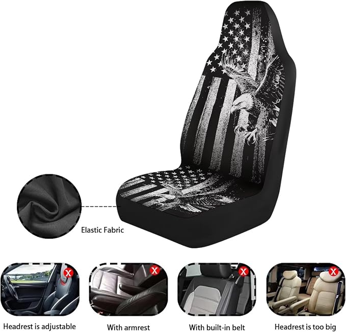 Eagle Car Front Seat Covers Anti-Slip Gray US Flag Car Seat Cover for Front Seats Set of 2 Patriotic Removable Automotive Accessories Universal Fit for Cars SUVs Sedans