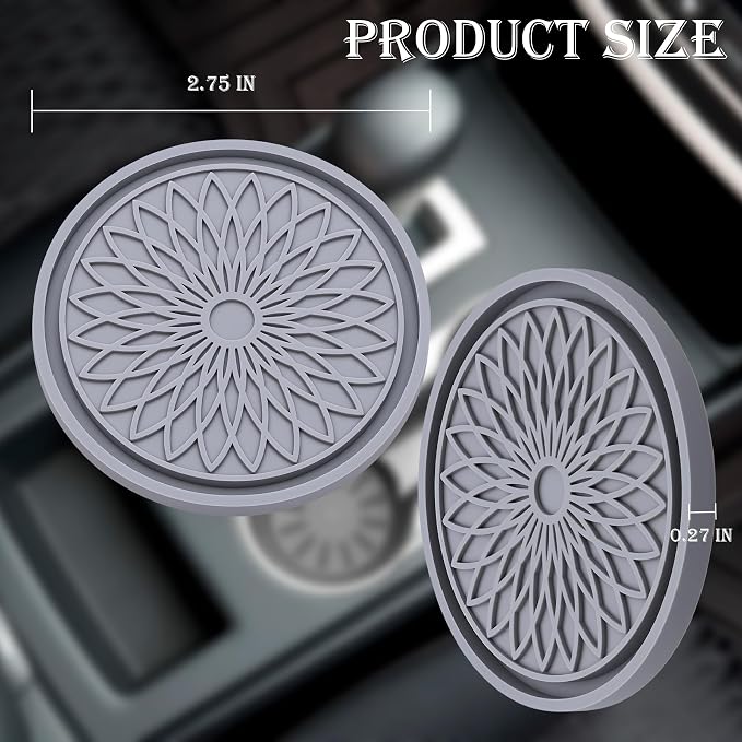 2-Pack Car Cup Holder Coaster Inserts, 2.75 Inch Non-Slip Silicone Liners, Shockproof Drink Holder Mat for Women Men, Universal Fit for Most Vehicles (Gray)