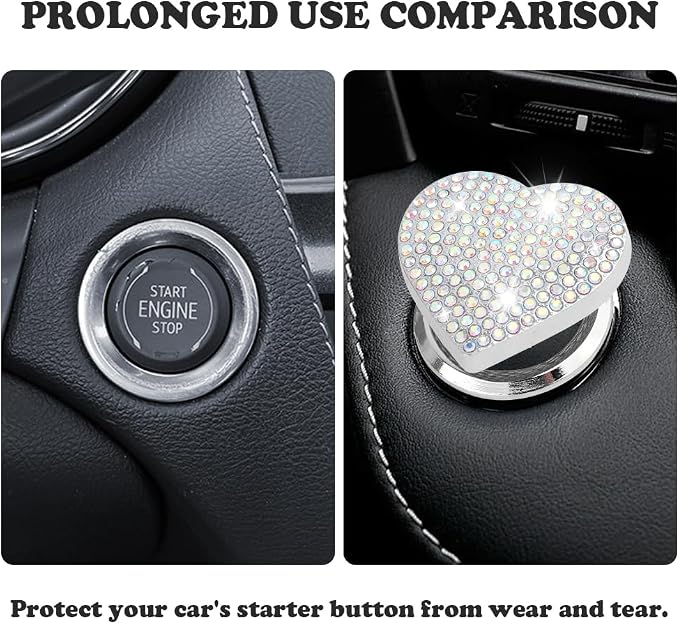 Bling Push Start Button Cover with Rhinestone,Heart Push to Start Button Cover for Car Decor,Diamond Engine Start Buttons Cover Car Accessories Interior for Women & Girl (Colorful)
