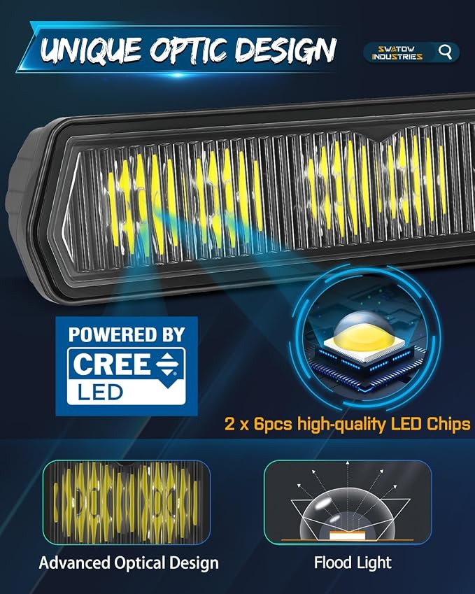 6 Inch LED Light Bar, SWATOW INDUSTRIES 6" CREE LED Pods Driving Flood Offroad Light Ditch Pod Lights Bumper Mounts Waterproof Fog Lights for Truck Pickup Wrangler F150 Toyota Chevy Ram ATV UTV