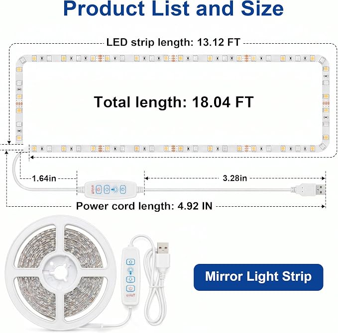 PANGTON VILLA Vanity Lights for Mirror, 13FT Dimmable 6000K LED Light Strip | Stick on Makeup LED Lighting, LED Vanity Lights Strips for Mirror for Bedroom Bathroom Vanity Table (Mirror Not Included)