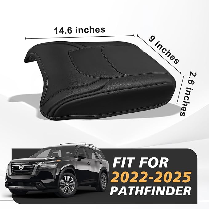 Muslogy Center Console Armrest Cover Fit for Nissan Pathfinder 2022-2025 2026 Accessories, Comfort Armrest Pad Console Lid Cushion Vegan Leather Regular Thick