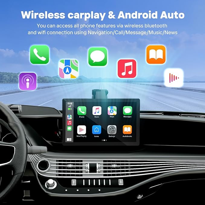 9" Wireless Apple Carplay Screen for Car with OTA Update, Backup Camera | Touchscreen Apple Carplay & Android Auto with Voice Control/GPS Navigation/Mirror Link/Bluetooth 5.0/AUX/FM
