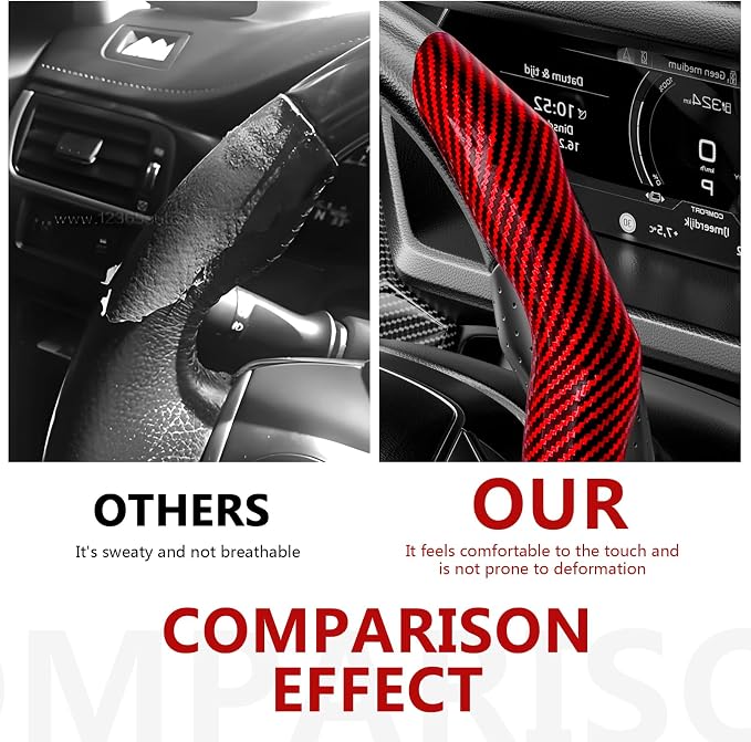 2Pcs Carbon Fiber Steering Wheel Cover, Cool Irregular Shape Grip & Anti-Slip Lining Segmented Design Steering Wheel Protector for Car Interior Accessory, Stylish & Sporty (Red)