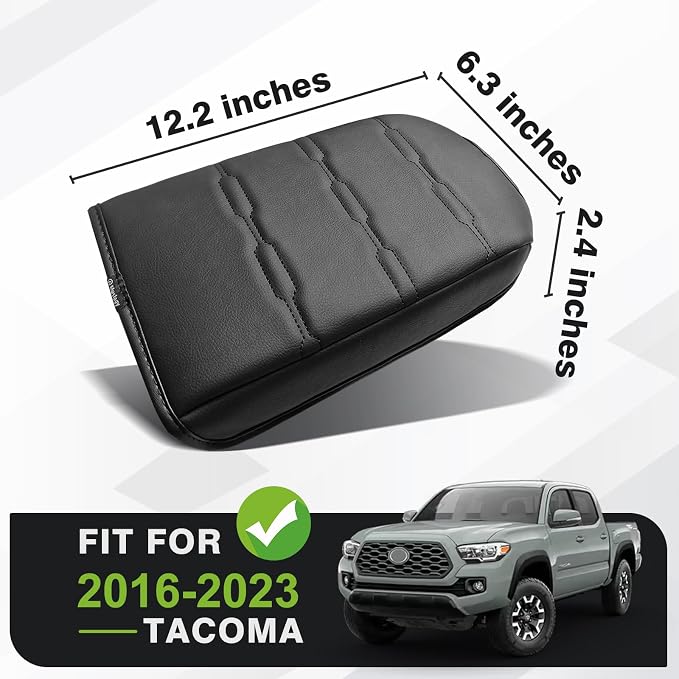 Muslogy Center Console Armrest Cover Fit for Toyota Tacoma 2016-2023 Accessories, Comfort Armrest Pad Console Lid Cushion Vegan Leather Regular Thick