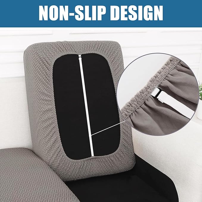 Smiry Waterproof Couch Cushion Covers, Stretch Jacquard Sectional Couch Covers, L Shape Chaise Lounge Sofa Slipcover, Washable Elastic Furniture Protector for Pets, Kid (Chaise Cover, Taupe)
