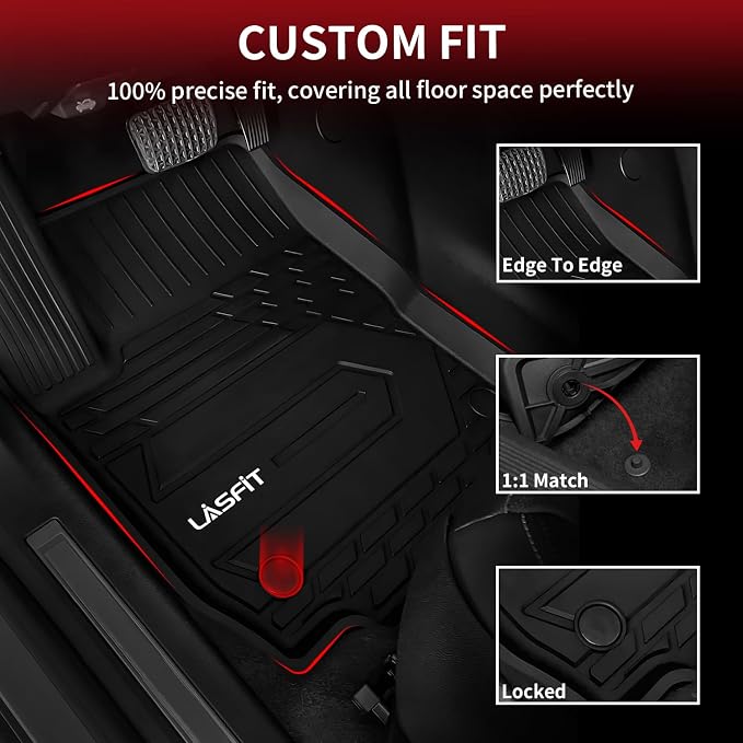 LASFIT Floor Mats for Chevrolet Chevy Equinox/GMC Terrain Car Mats 2018-2024 (Not Fit Equinox Ev), All Weather TPE Custom Fit Automotive Floor Mats for Cars, 1st and 2nd Row Car Floor Mats Full Set