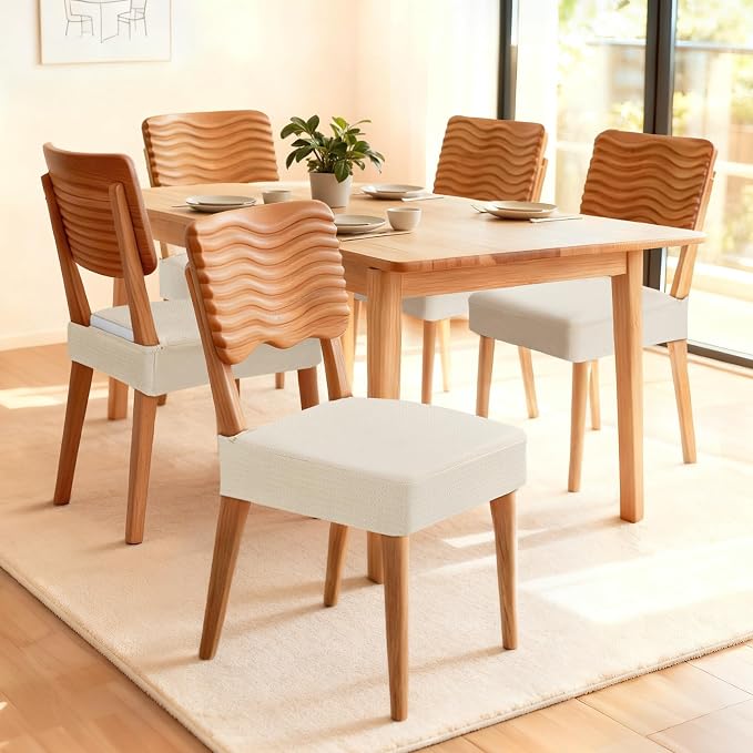 Songrey Waterproof Chair Covers for Dining Chairs, Set of 2, Beige | No Rear Seat Covers for Dining Room , Chair Protector Slipcover, Stretch Removable Washable