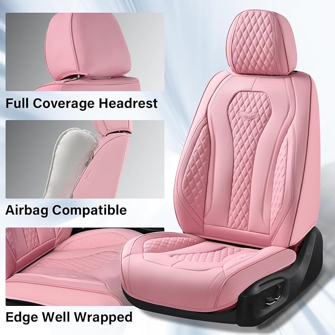 Coverado Seat Covers, Car Seat Covers Front Seats, Pink Car Seat Covers, Waterproof Auto Seat Covers, Seat Cushion, Front Seat Covers Leatherette Car Seat Protector Universal Fit Most Cars