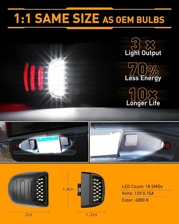 LESAUCE Red OLED Neon Tube LED License Plate Lights Tag Lights Assembly Replacement for Chevy Silverado GMC Sierra 1500 2500 3500 Tahoe Suburban Escalade Yukon XL, 2PCS