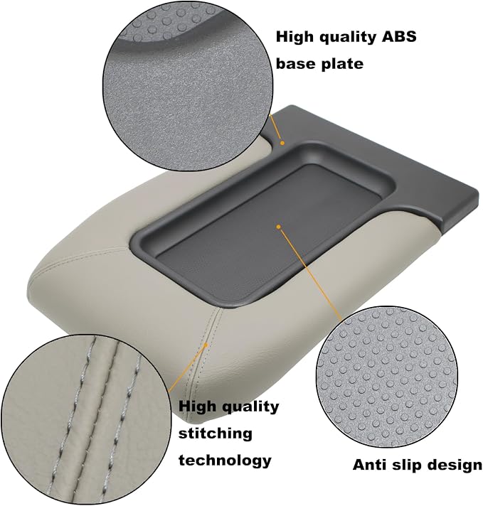 NHILES Center Console Lid Compatible with 1999-2007 Silverado Sierra | Fits 1999-2007 Avalanche Suburban Yukon Tahoe, Replaces OEM 19127364 19127365 19127366, Leather Cover, Light Gray