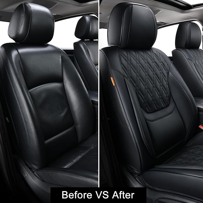 Car Seat Covers Full Set, Breathable Leather Automotive Front and Rear Seat Covers, Car Seat Protectors Full Set,Universal Automotive Vehicle Seat Cover for Most Sedan SUV Pick-up Trucks, Black