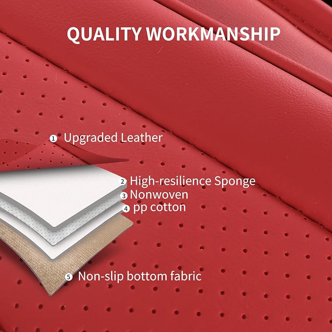 HChengkikz Car Seat Cover, Waterproof Faux Leather (Red) | Easy Maintenance, Airbag Compatible, Universal Fit For Most SUVs Trucks Pick-ups Sedans