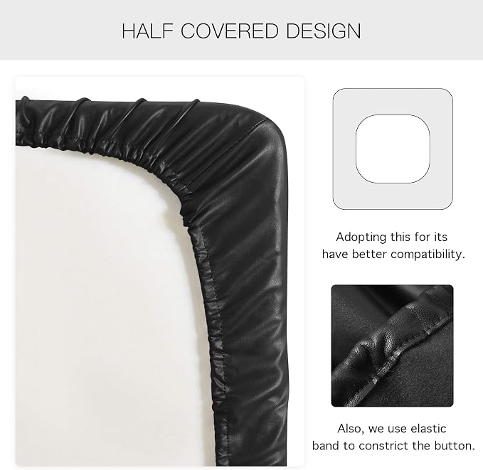 Yates Home PU Leather Couch Sofa Cushion Slipcover Water-Proof Elastic Chair RV Seat Covers Loveseat Slip Cover for Settee Seater Replacement in Living Room（3 Piece Large Sofa Cushion Covers, Black