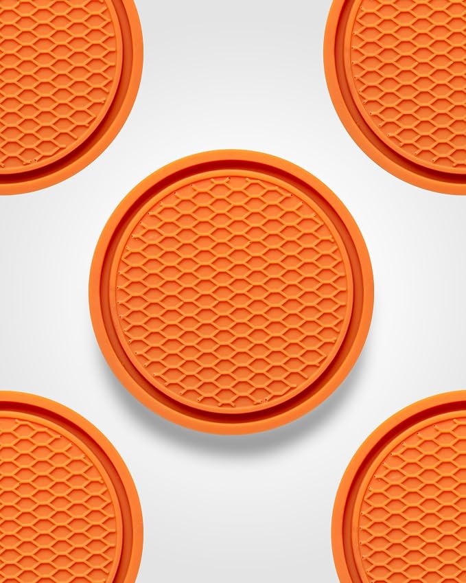Coaster for Cup Holder - 4 Pack Silicone Auto Drink Coasters Mat Universal Non-Slip Inserts Car Interior Accessories, Orange