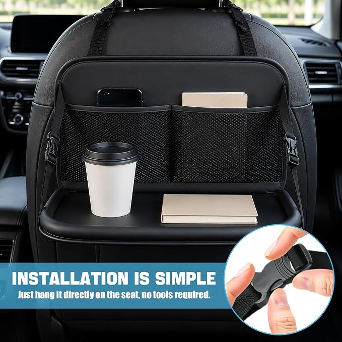 Car Backseat Organizer, Large Capacity Trunk Organizer for Cars, Detachable Automotive Back Seat Protector Kick Mat, Multi-Pocket Vehicle Seat Back Storage Bag, Car Accessories (With Tray)