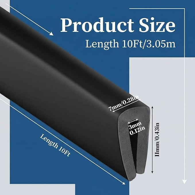 Kingdder Rubber Edge Trim 1/8" U Channel Sheet Metal Edge Protector Door 10 Feet Long Seal Strip Guard Weather Resistance Fits for Car Doors Steel Plates Glass Hatches Table Corners(Black)