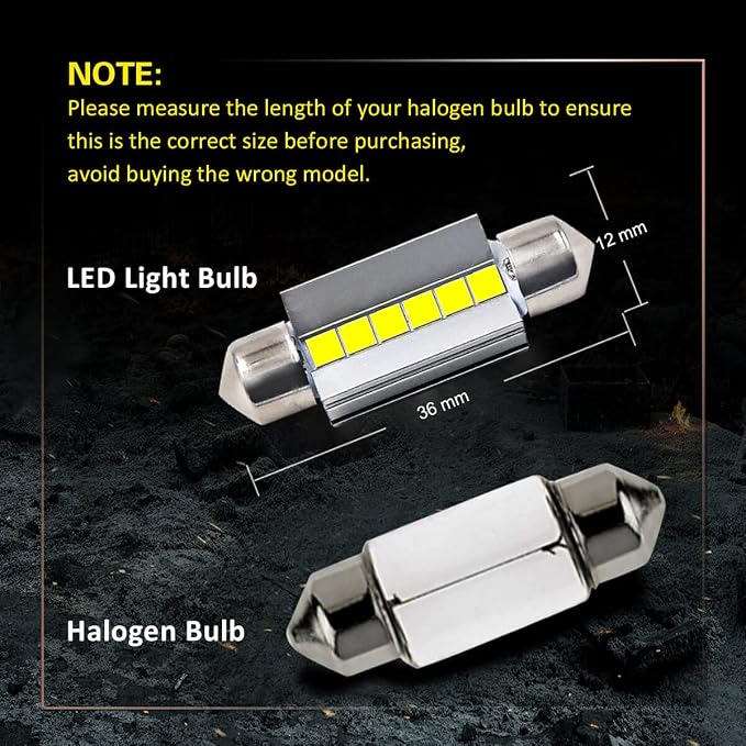 LASFIT 36MM LED Bulb Festoon 6418 6411 DE3423 LED Use for Dome Map Door Interior Door Trunk Glove Box Lights 6000K White Light(2pcs)