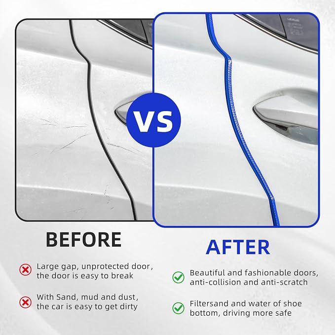 SINGARO 33Ft (10M) Car Door Edge Guard, No Glue Car Door Entry Guard Protective Strip, Rubber Edge Trim Car Door Protector, Applicable to Car, Truck, SUV and ATV, Car Exterior Accessories（Blue）