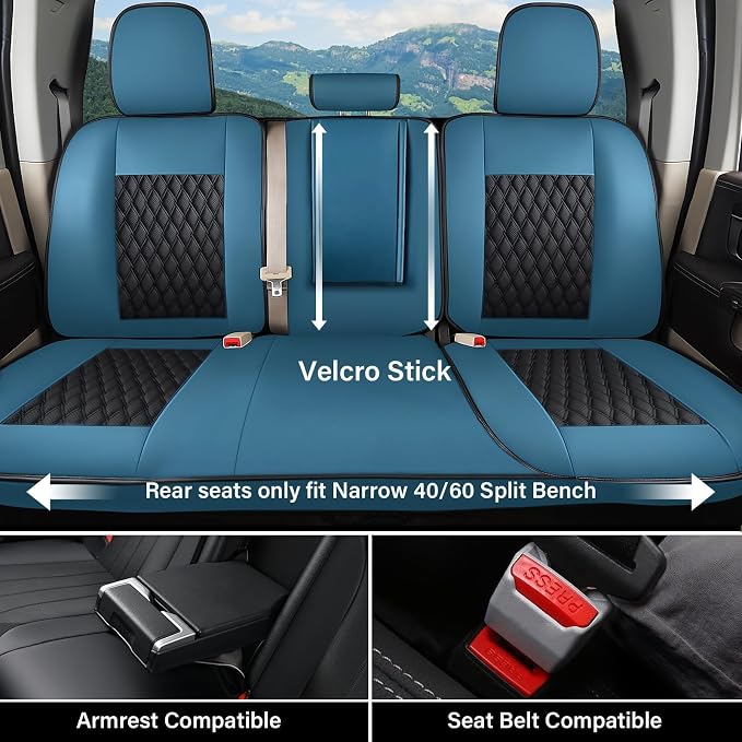 Coverado Chevy Chevrolet Silverado GMC Sierra Seat Covers Full Set, Fit for 2007-2013 & 2019-2026 1500, 2020-2026 2500HD 3500HD Crew Double Extended Cab, Faux Waterproof Leather Seat Covers (Blue)