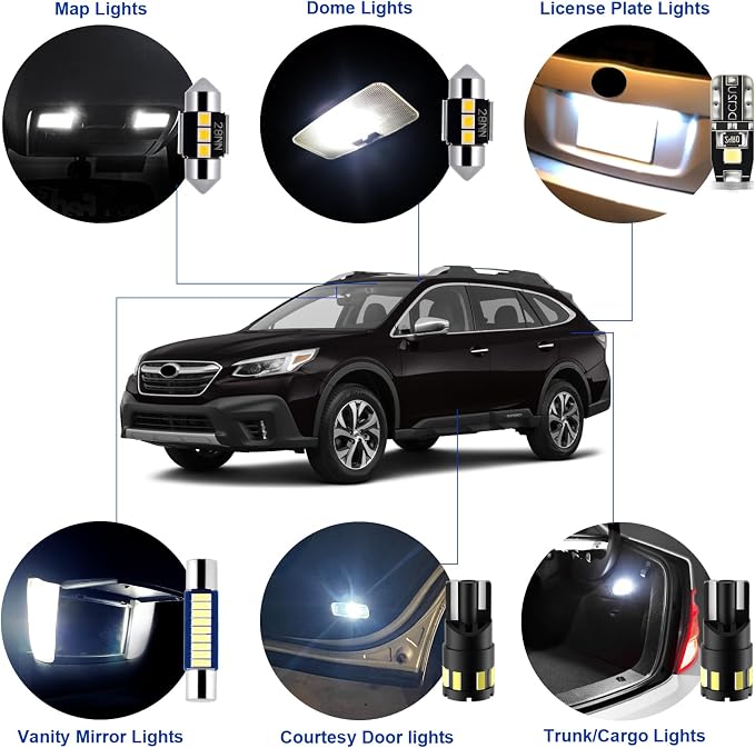 EASY EAGLE LED Interior Car Lights for Outback-2010-2020: 12 Piece Kit White LED Light Bulbs - Super Bright 6000K + Install Tool