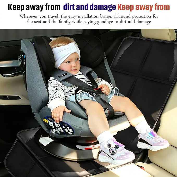 Bacgnyer Car Seat Protector 2 Pack, with Non-Slip Backing and Mesh Pockets | Carseat Seat Protectors for Child Baby Car Seat Mat Vehicle Pet Cover, Waterproof & Durable 600D Fabric Car Seat Cover