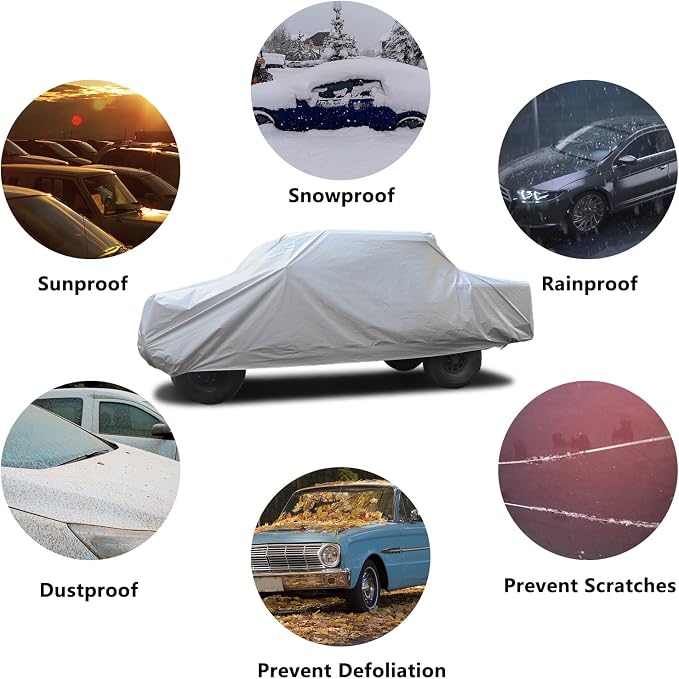 SEAZEN Car Cover 6 Layers, Waterproof Truck Car Cover, Snowproof/UV Protection/Windproof, Universal Car Covers Breathable Fabric with Cotton (240 inch to 250 inch)