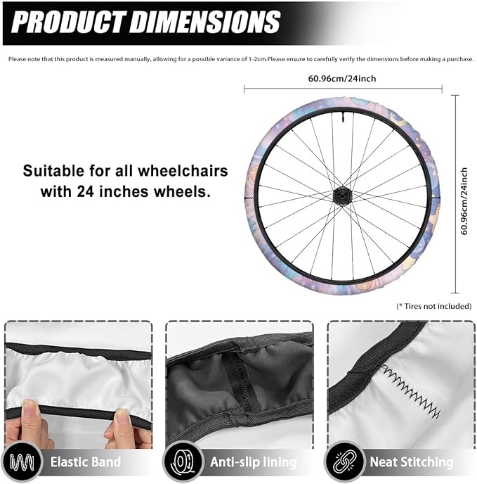 Cartoon Stars Moon Wheelchair Wheel Covers Non-Slip Wheelchair Accessories Tyre Covers to Protect Floors Carpets Fits 24" Wheels Set of 2 Pairs