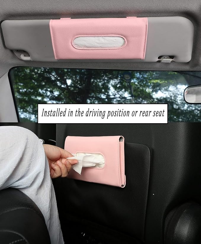 Car Tissue Holder with 7 Refill, Car Tissues Box, Tissue Napkin Refill | Cars Accessories for Women, One Tissue Holder and 7 Bags of Tissues Filler Pink