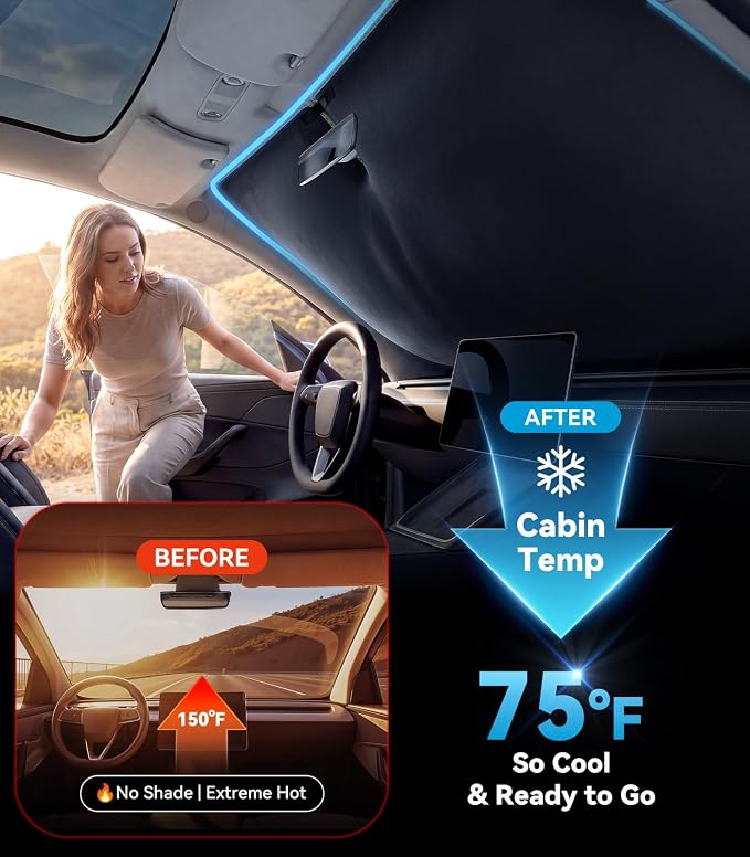 Nmoiss Ice Silk Air-Cooled Car Windshield Sun Shade, [Enjoy Superior Coolness & Comfort] 84.2% Heat Insulation UPF>50 UV Block Interior Protection, Universal Fit for Car SUV Truck, Medium 64"x32"