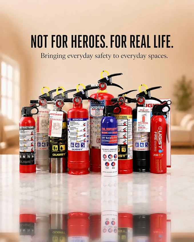Ougist Car Fire Extinguisher, 1-A:10-B:C, FF1KG, 2.5lb Dry Chemical, 1 Pack | Automotive Multi-Purpose Extinguisher for Small Vehicle Fires In Cars, Trucks and Rvs; Compact Body with Quick-Release Handle