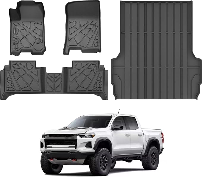 KARPAL Floor Mats Bed Mat for 2023-2026 Chevy Colorado/GMC Canyon Crew Cab, 5FT Truck Bed Liner All Weather TPE Custom Fit Floor Liners Full Set Car Accessories