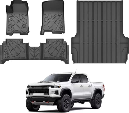 KARPAL Floor Mats Bed Mat for 2023-2026 Chevy Colorado/GMC Canyon Crew Cab, 5FT Truck Bed Liner All Weather TPE Custom Fit Floor Liners Full Set Car Accessories
