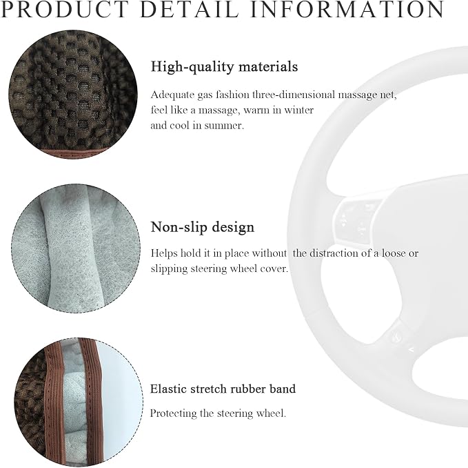 Yourkar Elastic Steering Wheel Cover, 15"×15" Comfy Breathable Stretch Steering Wheel Protector, Ice-Silk Cloth Polyester Steering Wheel Cover for Men Women, Car Accessories (Brown)