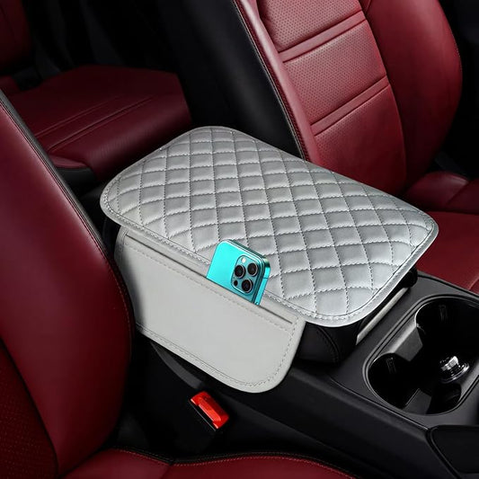 Upgraded Car Middle Center Console Cover with 2 Storage, Microfiber Leather Car Armrest Cover Cushion for Most Vehicles, 0.5 inch Memory Foam Comfort Stylish Leather Scratch-Resistant, Thickened