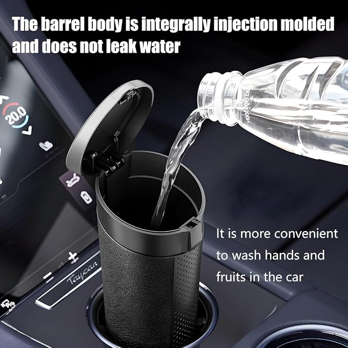 Car Trash Can, Leakproof Mini Automotive Garbage Bin Side Door Cup Holder Dustbin with Lid, Vehicle Interior Storage Organizer Accessories, Universal for SUV, Sedan, Truck (Black/Silver)
