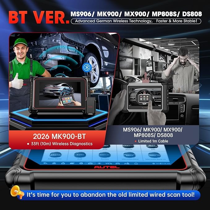 Autel Scanner MaxiCOM MK900BT 2026, MK900-BT V2.0 Bidirectional Diagnostic Scan Tool, 33ft BT Ver of MK900 MX900 8in Up of MK808S MK808BT PRO MX808S MK808Z, 40+ Reset, 3K+ Active Test, CANFD DoIP, FCA