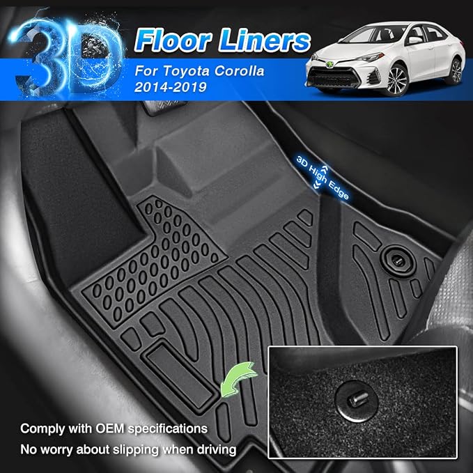 Cartist Custom Fit for Floor Mats Toyota Corolla 2014 2015 2016 2017 2018 2019 (Only Fit Sedan with Automatic Transmission) All Weather Floor Liners for Corolla Accessories