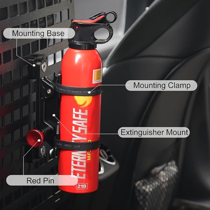 ZHILXN Aluminum MOLLE Panel Fire Extinguisher Mount Kit for 1-2in Slot Hole | Quick Release Car Fire Extinguisher Bracket to Tactical Rigid Panel, Fit MOLLE Panel Accessories for Truck Vehicles, 4 Clamps