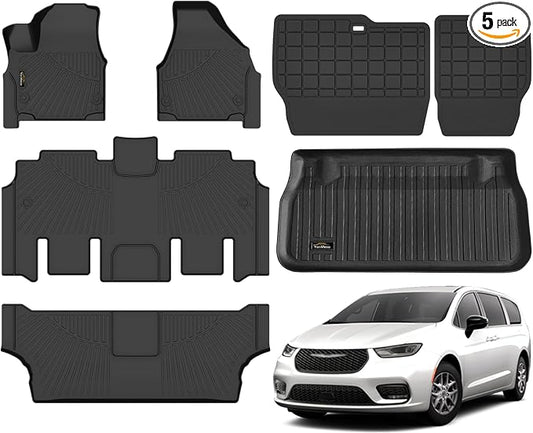 Floor Mats Custom for Chrysler Pacifica 2017-2025 2026 Gas 7-Seater | All Weather TPE Rubber Floor Liners, Cargo Liner, Backrest Mat Full Set for Pacifica Fuel Accessories (Non Hybrid & Pinnacle)