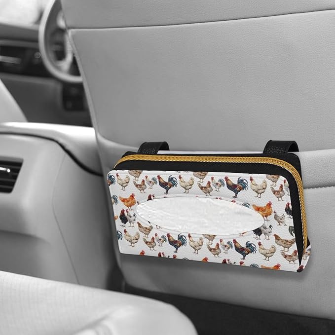 PU Leahter Tissue Box Sun Visor Napkin Holder Rooster Hanging Sun Visor Napkin Holder Easy to Install Easy Fixed