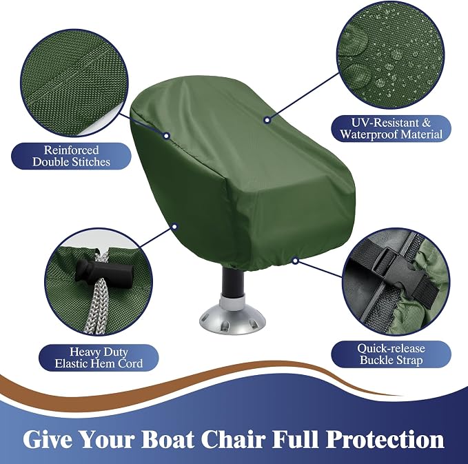 2 Pack Boat Seat Covers Waterproof 900D Heavy Duty Boat Captain Chair Cover | 24W x 22D x 20H inch, Green
